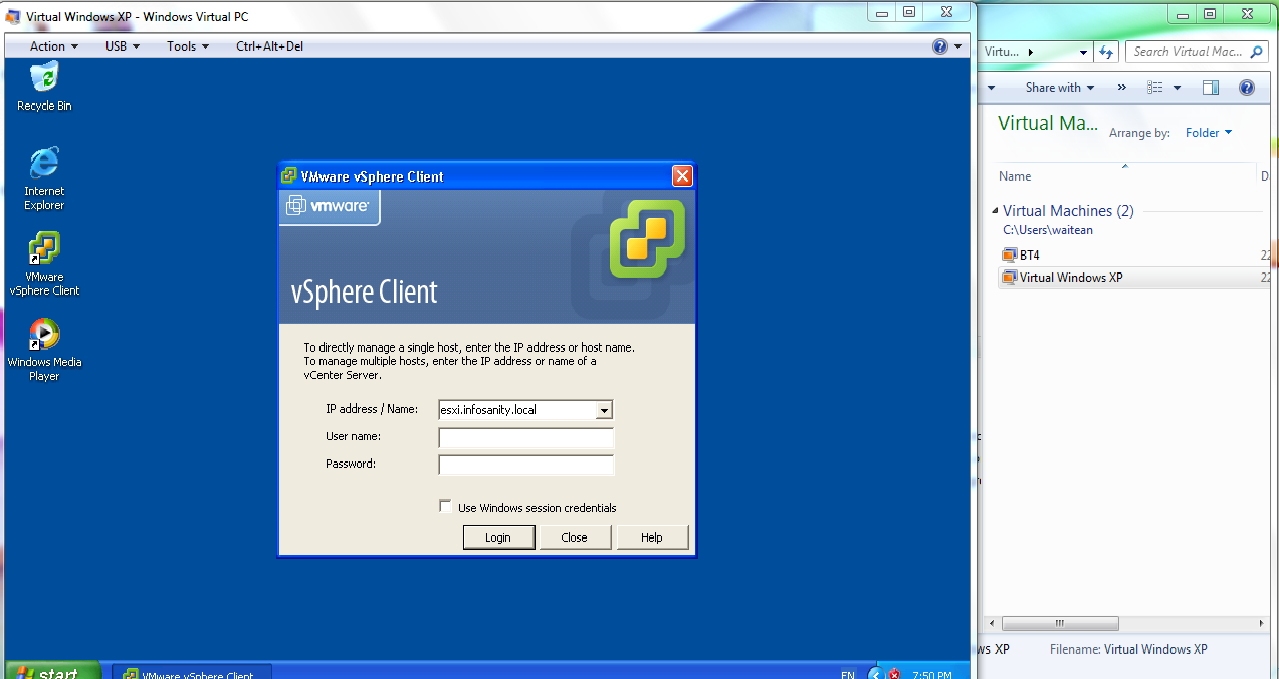 vSphere via virtualXP